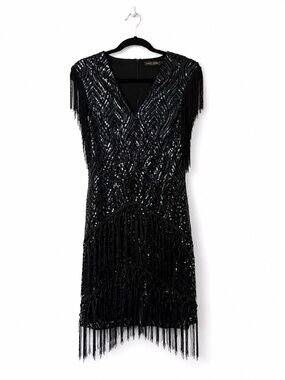 BABEYOND Black Sequin Fringe 1920s Flapper Dress M NWOT